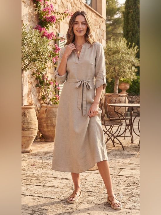 Emma & Michele Dresses & Skirts - Emma & Michele Taupe Tie-Waist Midi Dress